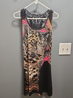 Leopard Print Lace-Back Tank Dress